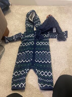Carter's Navy & Green Fair Isle Fleece Zip One-Piece